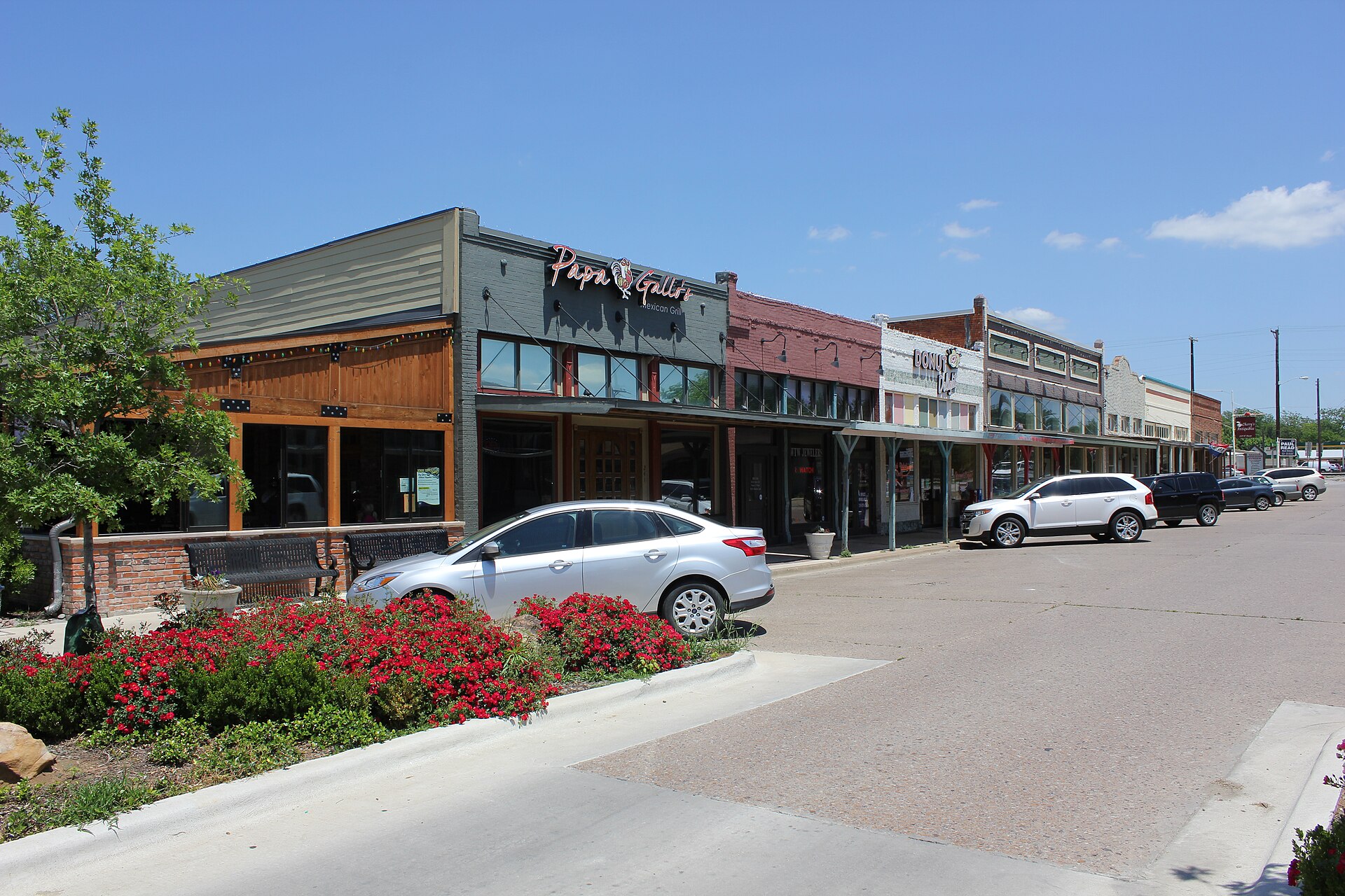 Historic downtown storefronts and street in Celina, Texas