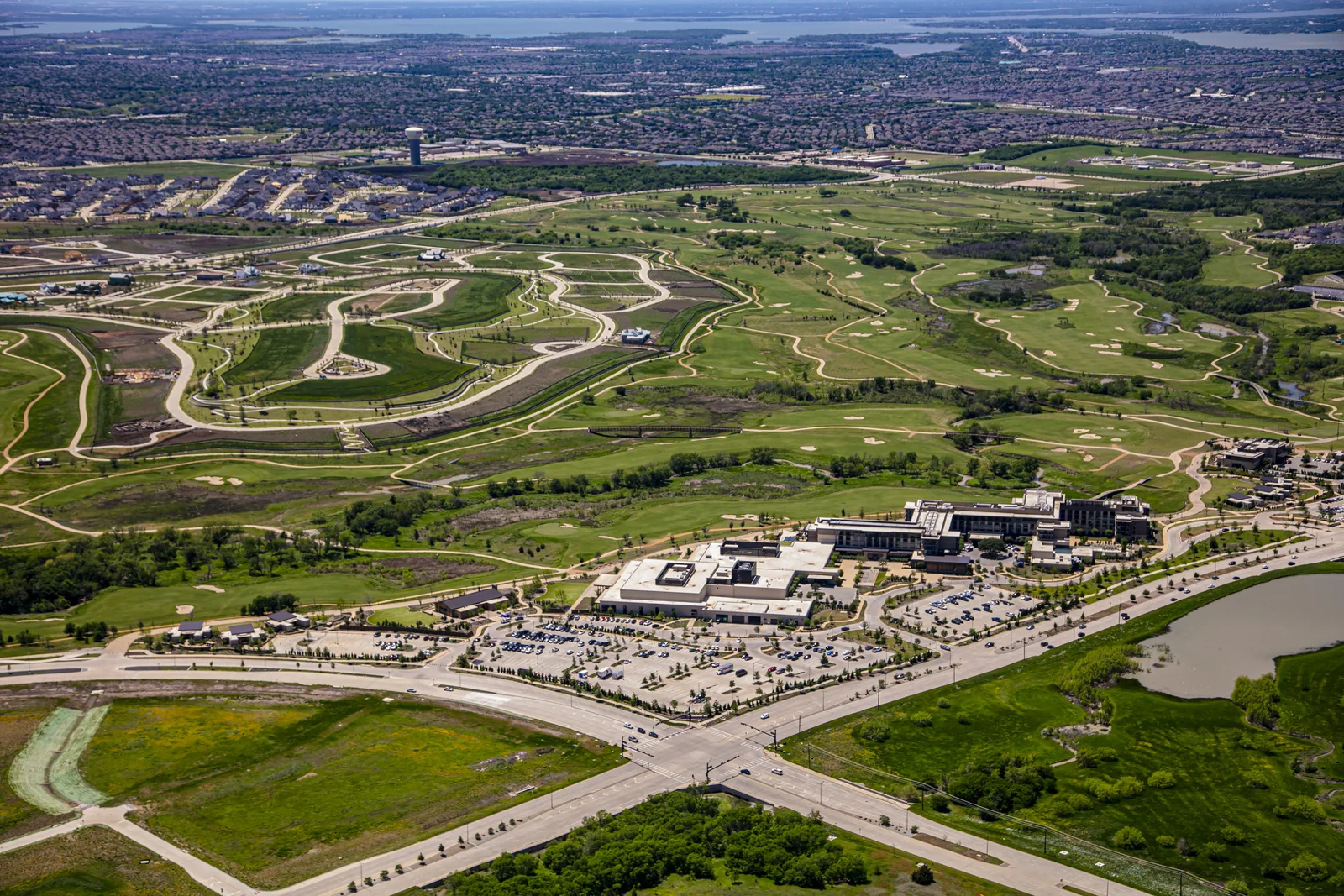 Actual aerial photograph of PGA Frisco and the Fields development area, shown in the developer homepage Destination section