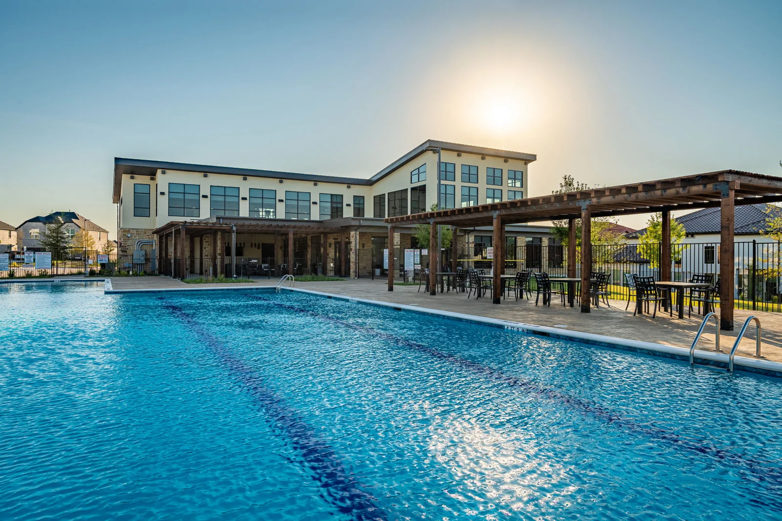 Lexington Parks clubhouse and pool, official Landon Homes community photograph