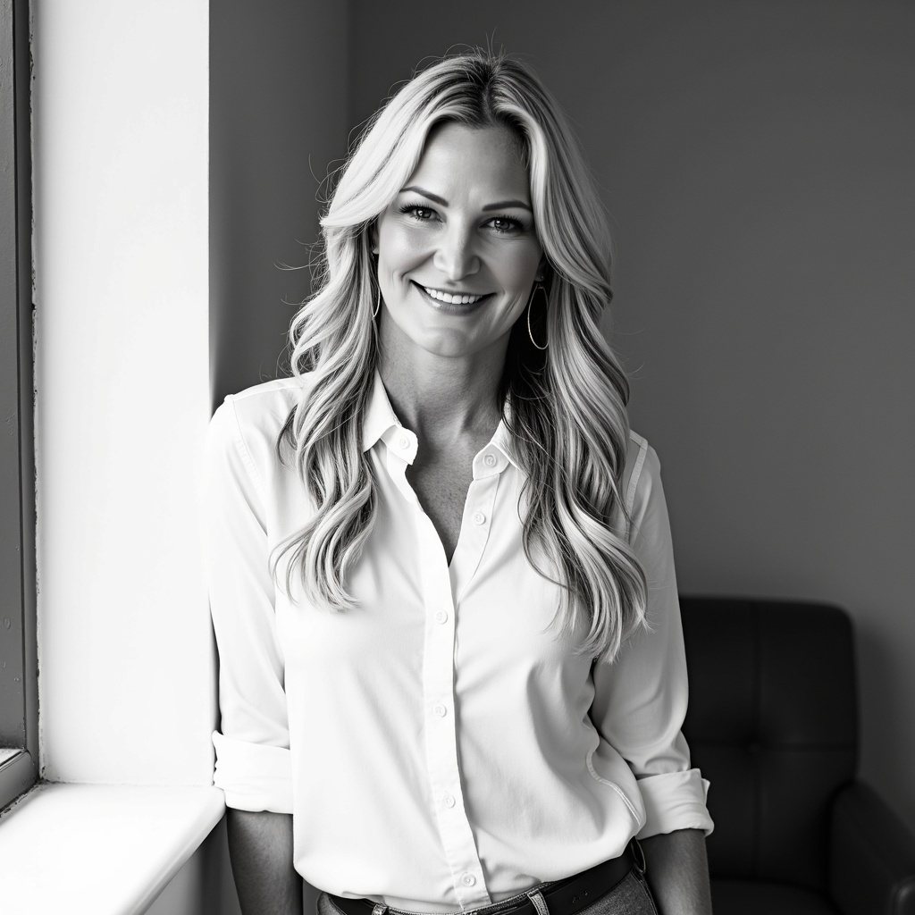 Black and white portrait of Allison Gaddy