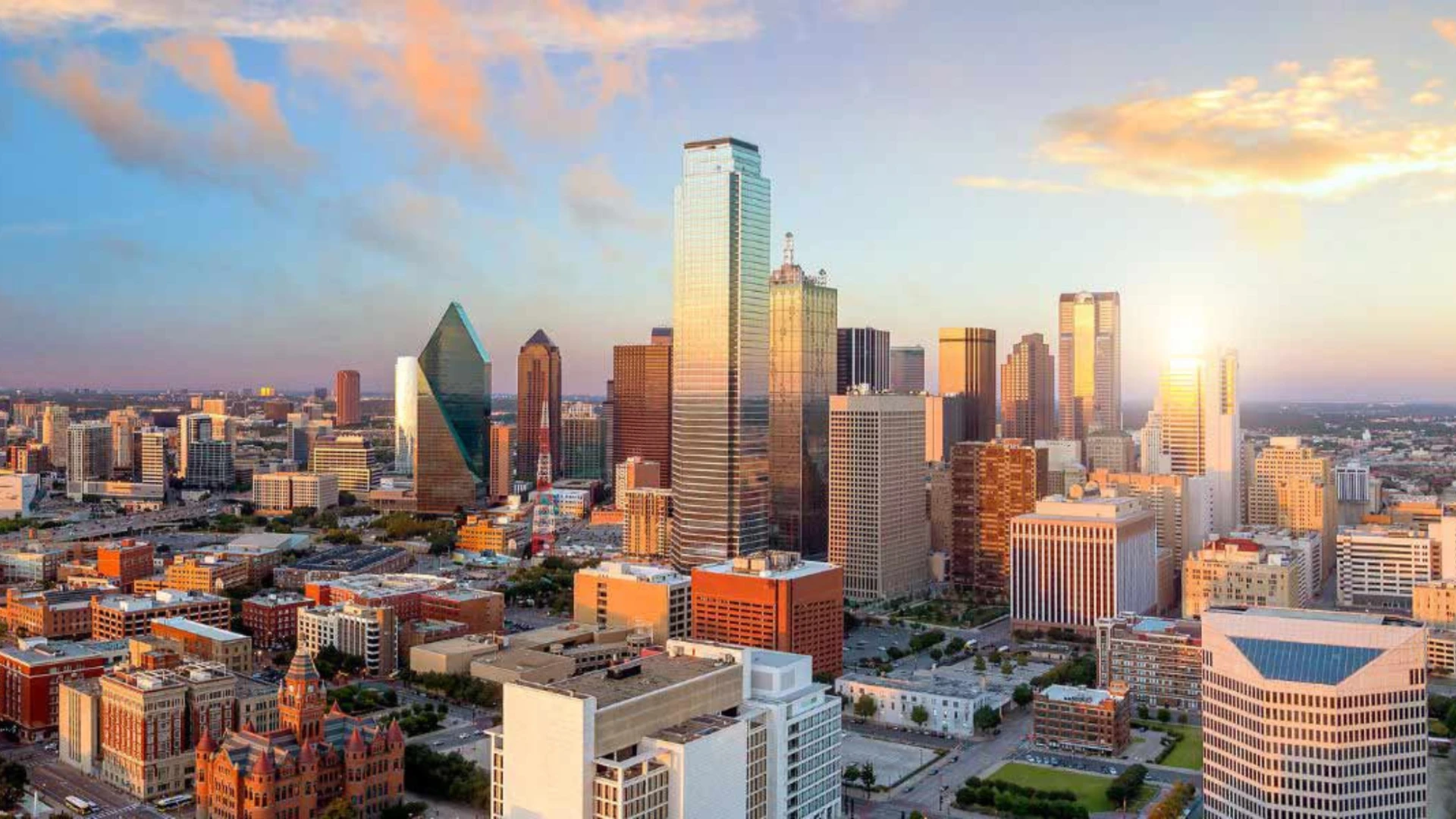 Uptown Dallas skyline at sunset